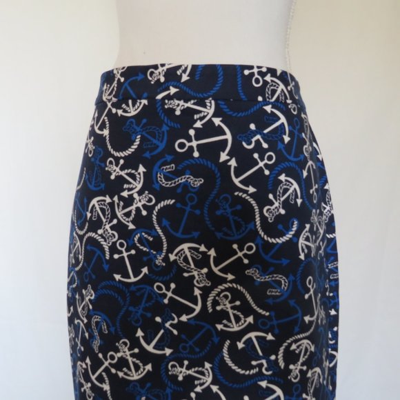 Banana Republic Sea Anchor Rope Symbols Women’s Blue Skirt Size 12 - Picture 2 of 11